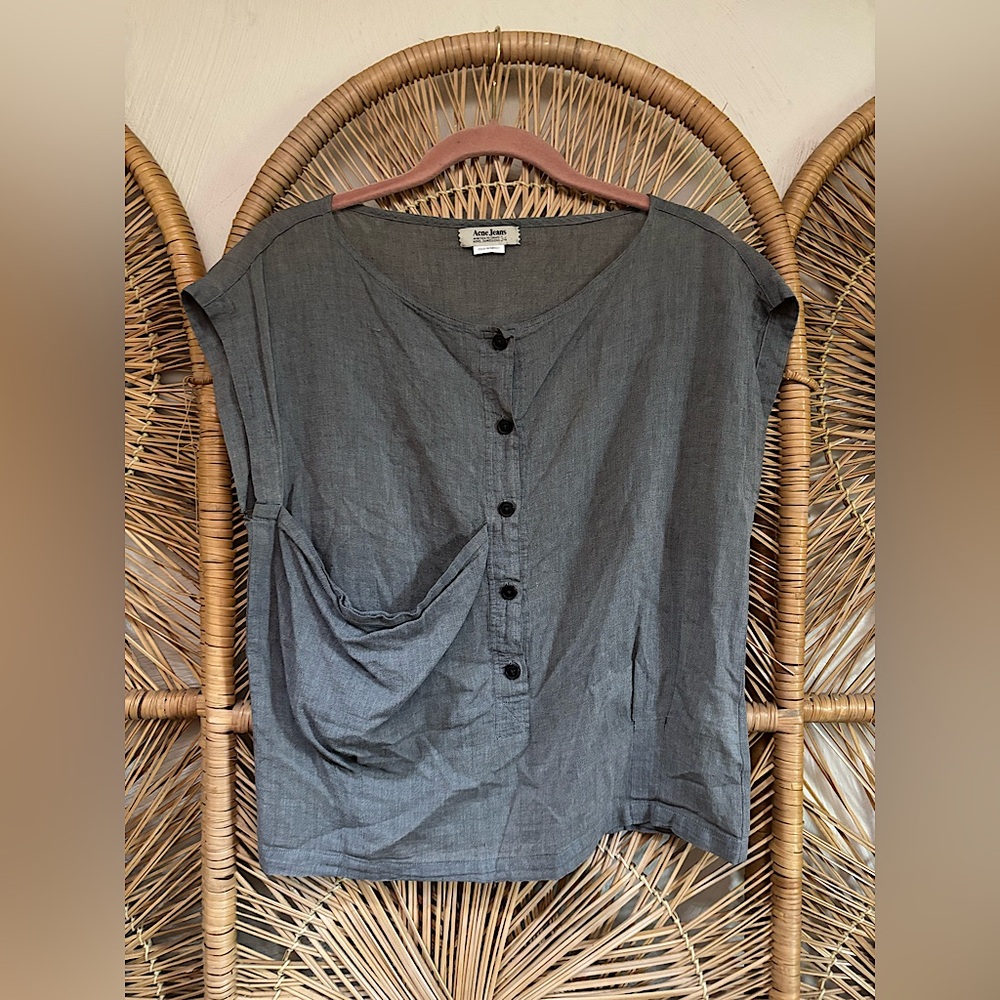 Acne Gray Button-Down Short Sleeve Shirt
